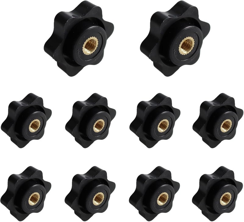 bociloy 10Pcs M6 Star Knobs, Black Plastic Thru Hole Star Knobs, Clamping Handle Nut with Knurled Grip, Female Threaded Handle Screw-On Knob for Machinery Equipment - Image 1